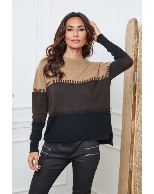 Lurcia Wollpullover kamel/schoko/schwarz