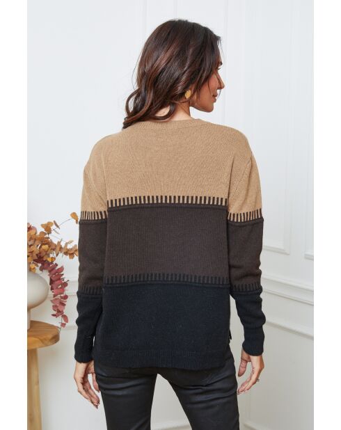 Lurcia Wollpullover kamel/schoko/schwarz