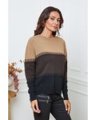 Lurcia wollen trui camel/choco/zwart