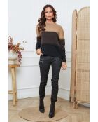 Lurcia wollen trui camel/choco/zwart
