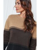 Lurcia wollen trui camel/choco/zwart