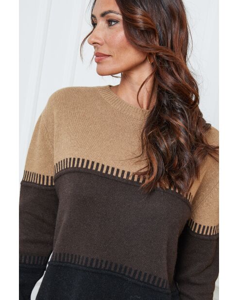 Lurcia wollen trui camel/choco/zwart