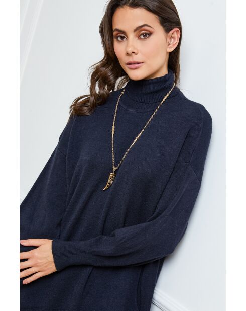 Halof marineblaues Kaschmirkleid