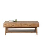 Rechthoekige salontafel met 2 laden in massief mangohout Floria bruin - 130 x 70 x 45 cm