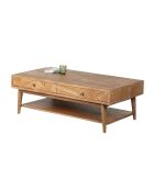 Rechthoekige salontafel met 2 laden in massief mangohout Floria bruin - 130 x 70 x 45 cm