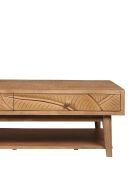 Rechthoekige salontafel met 2 laden in massief mangohout Floria bruin - 130 x 70 x 45 cm