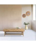 Rechthoekige salontafel met 2 laden in massief mangohout Floria bruin - 130 x 70 x 45 cm