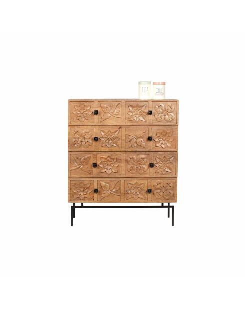 Commode sculptée 4 tiroirs Manguier Sculture II beige - 85 x 42 x 100 cm