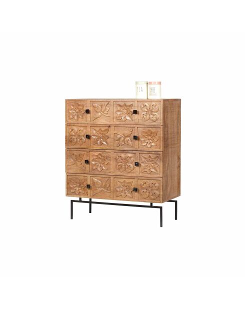 Commode sculptée 4 tiroirs Manguier Sculture II beige - 85 x 42 x 100 cm