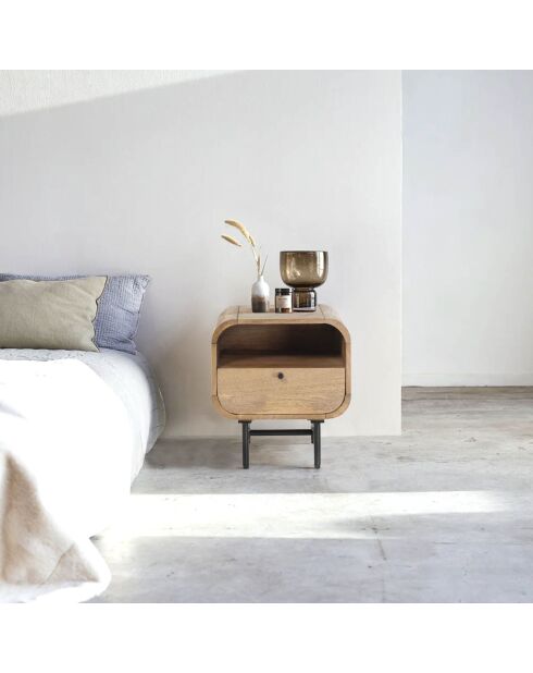 Mesita de noche con 1 cajón Mango Maidi beige - 40 x 40 x 45 cm