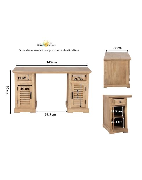 Bureau bois de manguier Paran II nature - 140 x 70 x 76 cm