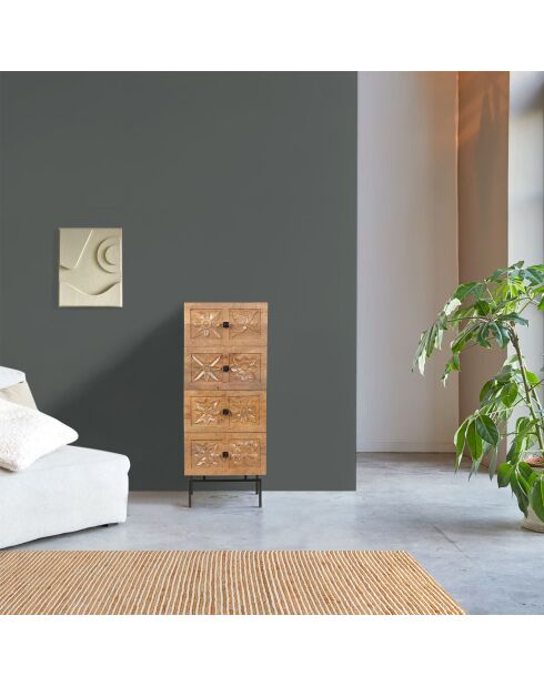 Cómoda Manguier Sculture II beige con 4 cajones, 45 x 40 x 115 cm