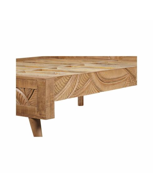 Cama tallada 160 cm en madera maciza de mango Floria beige - 165 x 212 x 110 cm