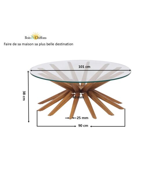 Table basse ronde 110, plateau verre Karta marron - 102 x 102 x 38 cm