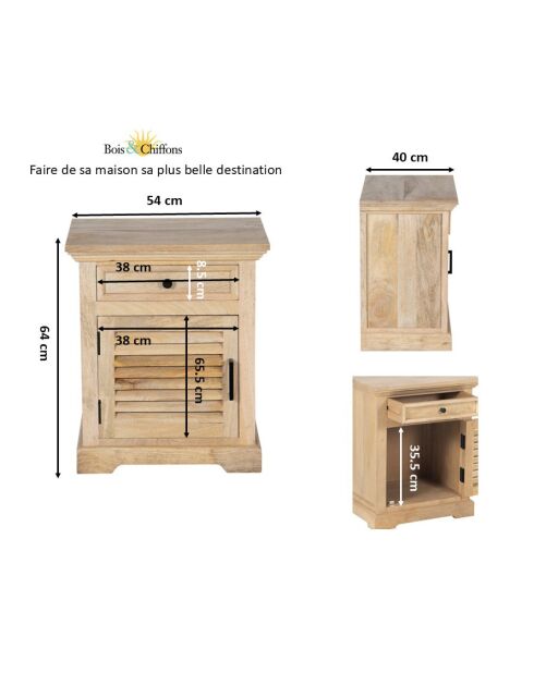 Mesita de noche 1T 1P de madera de mango recta Paran II beige - 54 x 40 x 64 cm