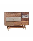 Cómoda multimaterial: piel de vacuno, madera tallada, madera de mango Terranova