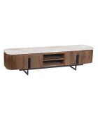 Soporte de TV de 4 puertas, 2 nichos con tapa de mármol marrón Manguier Kfir III, 180 x 40 x 45 cm