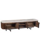 Soporte de TV de 4 puertas, 2 nichos con tapa de mármol marrón Manguier Kfir III, 180 x 40 x 45 cm
