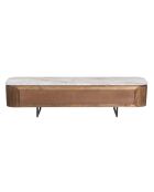 Soporte de TV de 4 puertas, 2 nichos con tapa de mármol marrón Manguier Kfir III, 180 x 40 x 45 cm