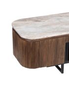Soporte de TV de 4 puertas, 2 nichos con tapa de mármol marrón Manguier Kfir III, 180 x 40 x 45 cm