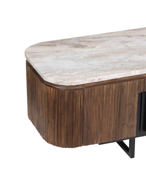 Soporte de TV de 4 puertas, 2 nichos con tapa de mármol marrón Manguier Kfir III, 180 x 40 x 45 cm