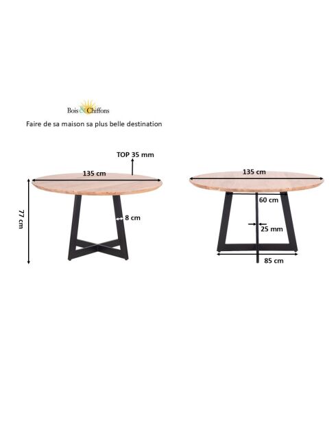 Ronde eettafel Omer nature - 135 x 135 x 76 cm