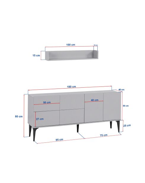 Consola Aethel en roble zafiro - 180x80x40 cm
