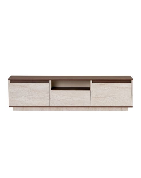 Sentinel TV-Ständer aus Travertine/Mailand-Nussbaumholz, 160 x 42 x 30 cm