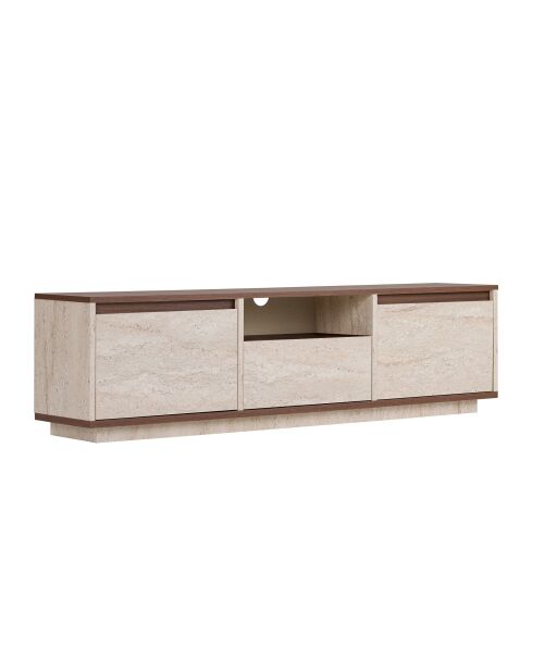 Sentinel TV-Ständer aus Travertine/Mailand-Nussbaumholz, 160 x 42 x 30 cm