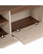 Sentinel TV-Ständer aus Travertine/Mailand-Nussbaumholz, 160 x 42 x 30 cm