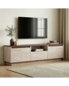 Sentinel TV-Ständer aus Travertine/Mailand-Nussbaumholz, 160 x 42 x 30 cm