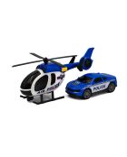 ¡Set de helicóptero y coche de policía con luces parpadeantes y efectos de sonido de City Heroes! en una escala de 1:14 en color azul para mayores de 4 años