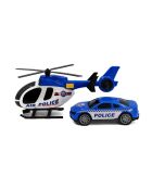 ¡Set de helicóptero y coche de policía con luces parpadeantes y efectos de sonido de City Heroes! en una escala de 1:14 en color azul para mayores de 4 años