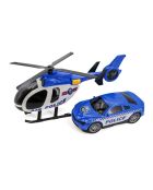 ¡Set de helicóptero y coche de policía con luces parpadeantes y efectos de sonido de City Heroes! en una escala de 1:14 en color azul para mayores de 4 años