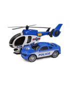 ¡Set de helicóptero y coche de policía con luces parpadeantes y efectos de sonido de City Heroes! en una escala de 1:14 en color azul para mayores de 4 años