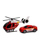 ¡Set de helicóptero y coche de policía con luces parpadeantes y efectos de sonido de City Heroes! en una escala de 1:14 en color rojo para mayores de 4 años
