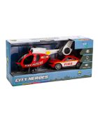 ¡Set de helicóptero y coche de policía con luces parpadeantes y efectos de sonido de City Heroes! en una escala de 1:14 en color rojo para mayores de 4 años