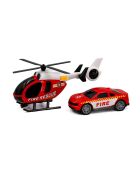 ¡Set de helicóptero y coche de policía con luces parpadeantes y efectos de sonido de City Heroes! en una escala de 1:14 en color rojo para mayores de 4 años