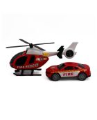 ¡Set de helicóptero y coche de policía con luces parpadeantes y efectos de sonido de City Heroes! en una escala de 1:14 en color rojo para mayores de 4 años
