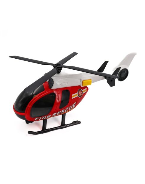 ¡Set de helicóptero y coche de policía con luces parpadeantes y efectos de sonido de City Heroes! en una escala de 1:14 en color rojo para mayores de 4 años