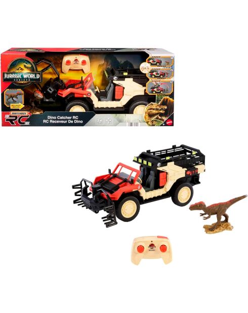 Matchbox Jurassic World Véhicule télécommandé Dino Hunter, Voiture à batterie avec télécommande et figurine de dinosaure 46 cm multicolores 6 ans +