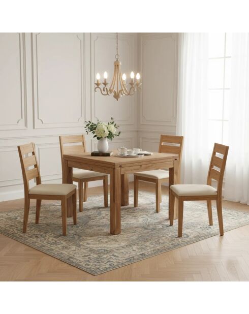 Grande tavolo da pranzo quadrato allungato in legno massello di Acacia Gordon marrone - 130 x 130 x 78 cm