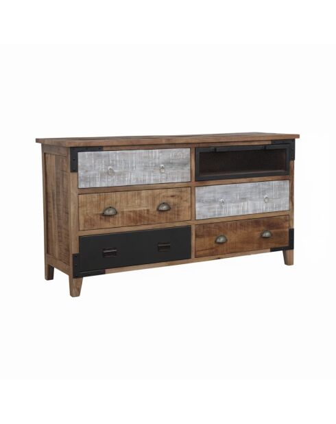 Commode 6 tiroirs Manguier Farm II nature / multicouleur - 150 x 45 x 80 cm
