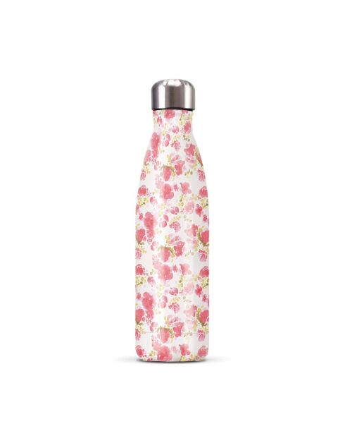 Veelkleurige geïsoleerde fles met aquarelrozen - 500 ml