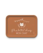 Plateau rectangulaire kraft L J'habite chez mon chat marron - 30 x 40 cm