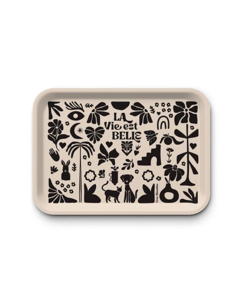 Plateau rectangulaire kraft L La vie est belle noir - 30 x 40 cm
