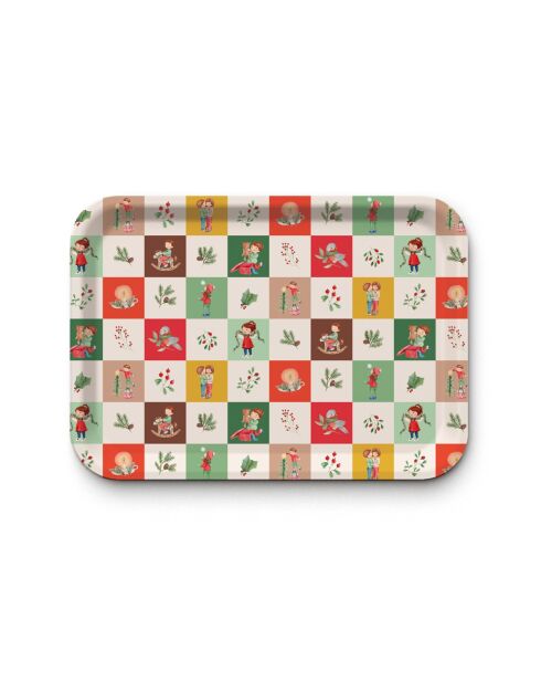 Plateau rectangulaire kraft mat Belle nuit de Noël (dam multicolore - 42x30 cm