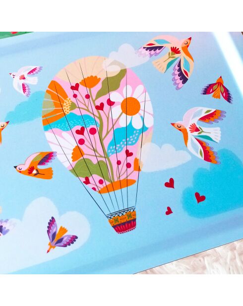 Plateau rectangulaire kraft L Montgolfière multicolore - 30 x 40 cm
