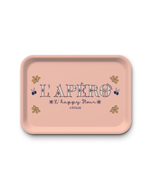 Plateau rectangulaire kraft L L'apéro rose - 30 x 40 cm
