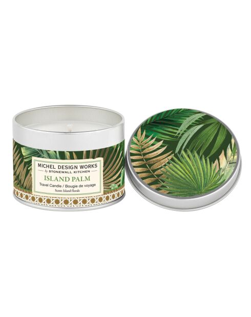 Vela aromática multicolor Island Palm en caja de metal - 155 g
